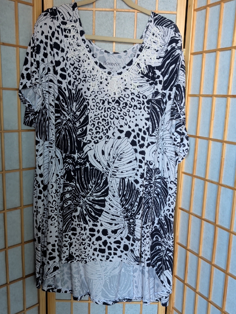 Roaman's Black & White Tropical & Animal Print Tunic